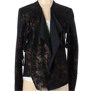 Alberto Makali black, bronze fringe knit blazer cardigan.